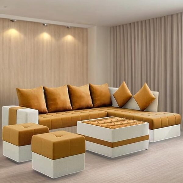 HANDWOOD FURNITURE 8 Seater Sofa Set, L Shape Sofa (Right Facing) 6 Small Pillow with Coffee Table for Living Room